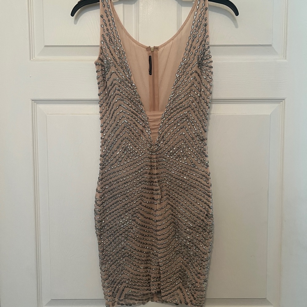 Embellished Nude Beaded Sleeveless Dress